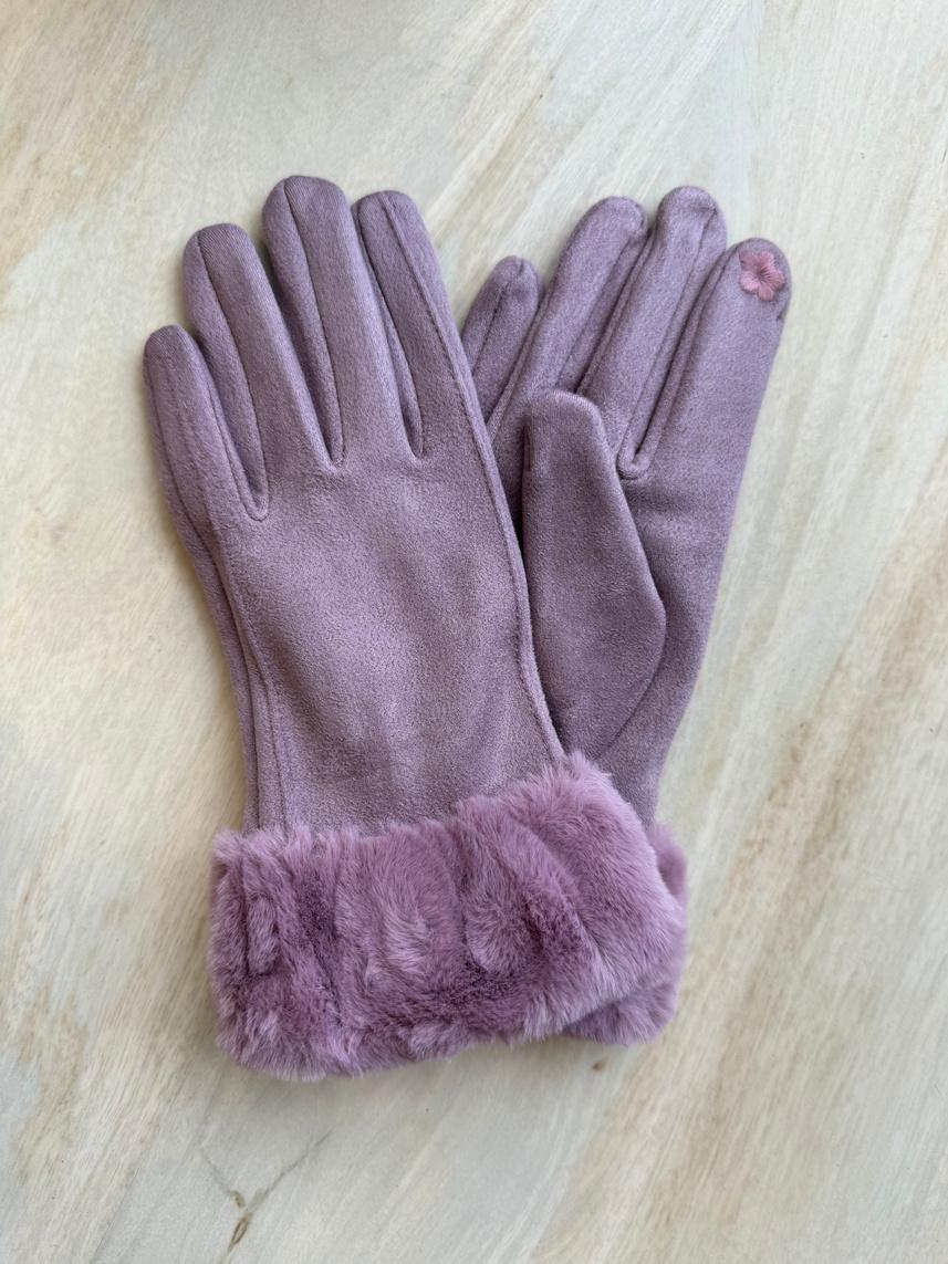 Faux Trim Poly Suede Gloves GL010