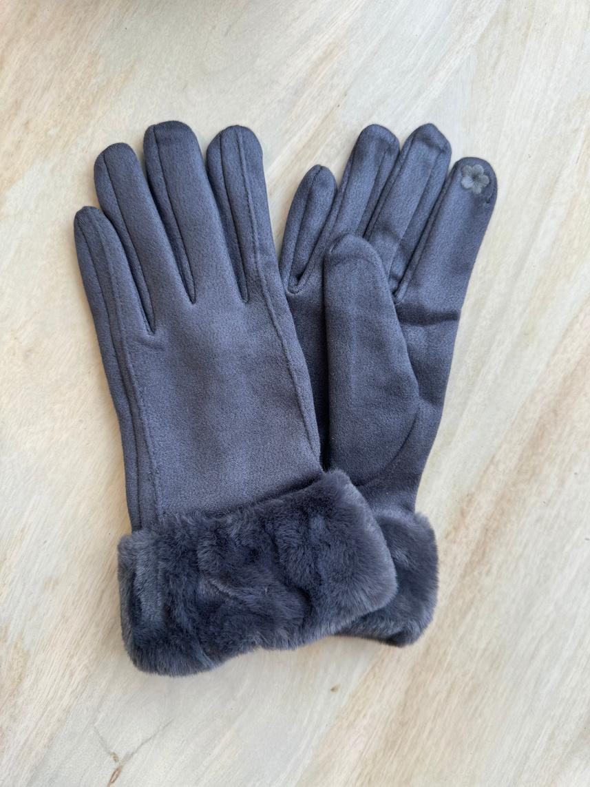 Faux Trim Pleated Poly Suede Gloves GL010