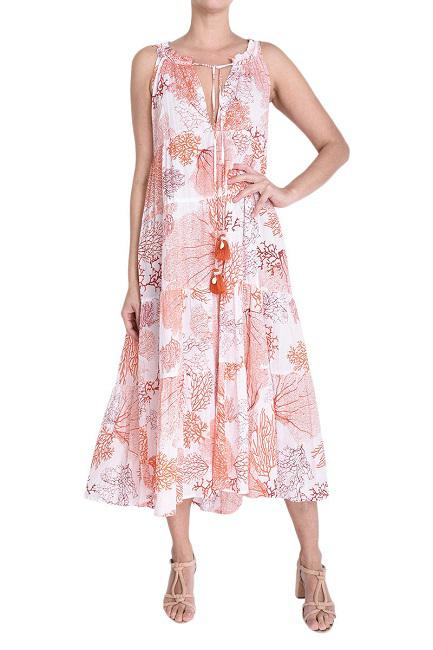 LONG COTTON DRESS WITH PLEATED COLLAR - BLANC