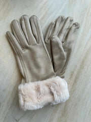Faux Trim Side Pleated Poly suede gloves