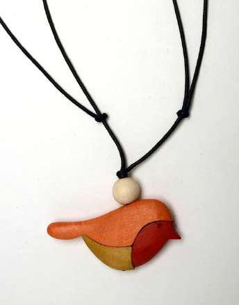 Little Sparrow Looking Wooden Bird Necklace N6-6095