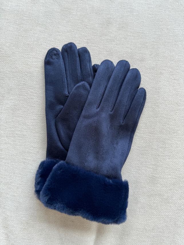 Faux Trim Pleated Poly Suede Gloves GL010