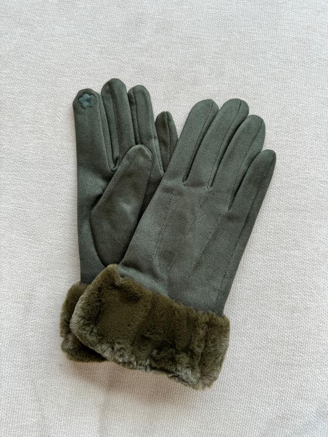 Faux Trim Pleated Poly Suede Gloves GL010
