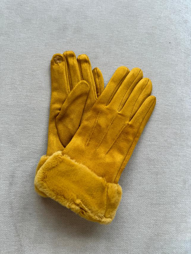 Faux Trim Pleated Poly Suede Gloves GL010
