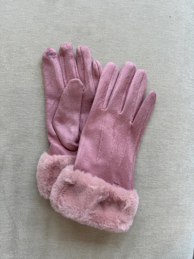 Faux Trim Pleated Poly Suede Gloves GL010