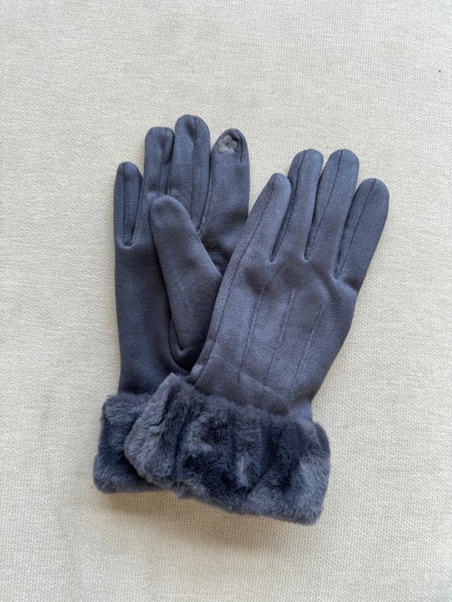 Faux Trim Pleated Poly Suede Gloves GL010