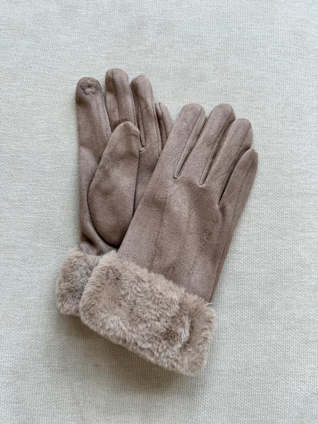Faux Trim Pleated Poly Suede Gloves GL010