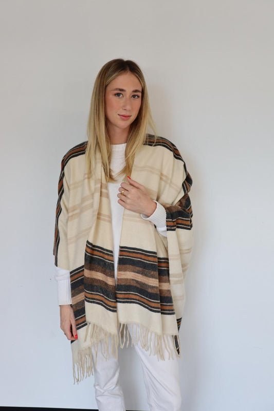 Striped poncho - Ivory