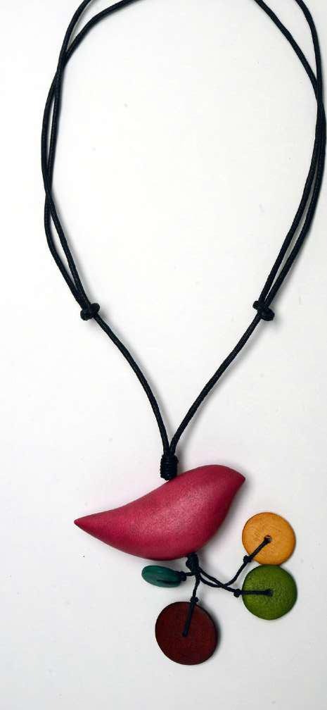 Birdie Shaped with 4 Circled Wooden Beaded Necklace N6-5372