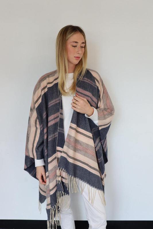 Striped poncho - Blue & Pink