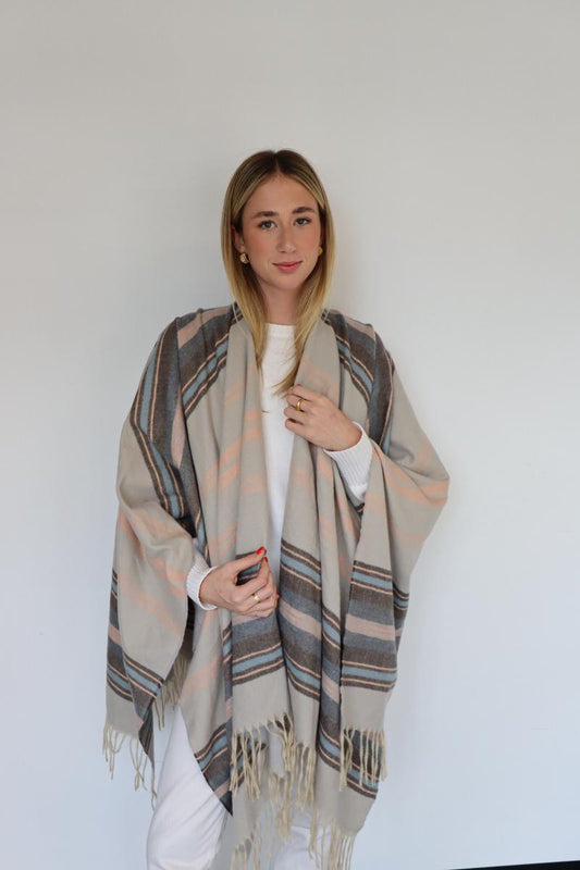 Striped poncho - Grey