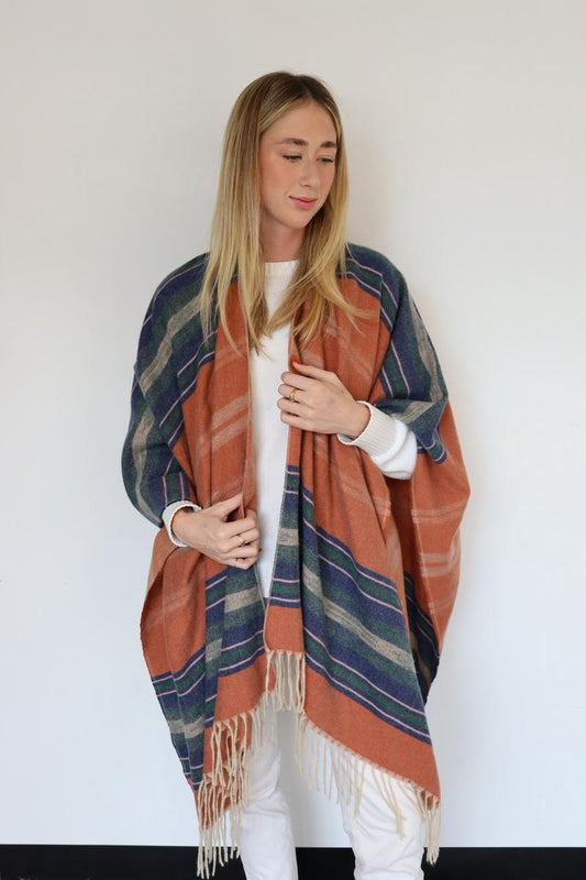 Striped poncho - Rust