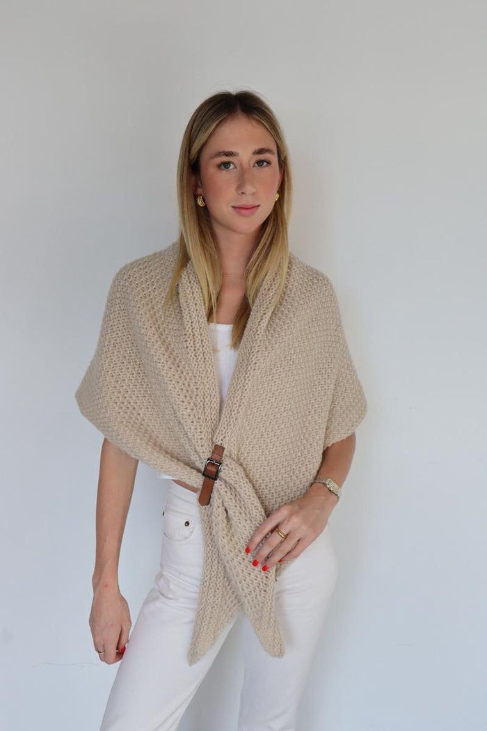 Buckle Wrap Knitted Poncho - Natural