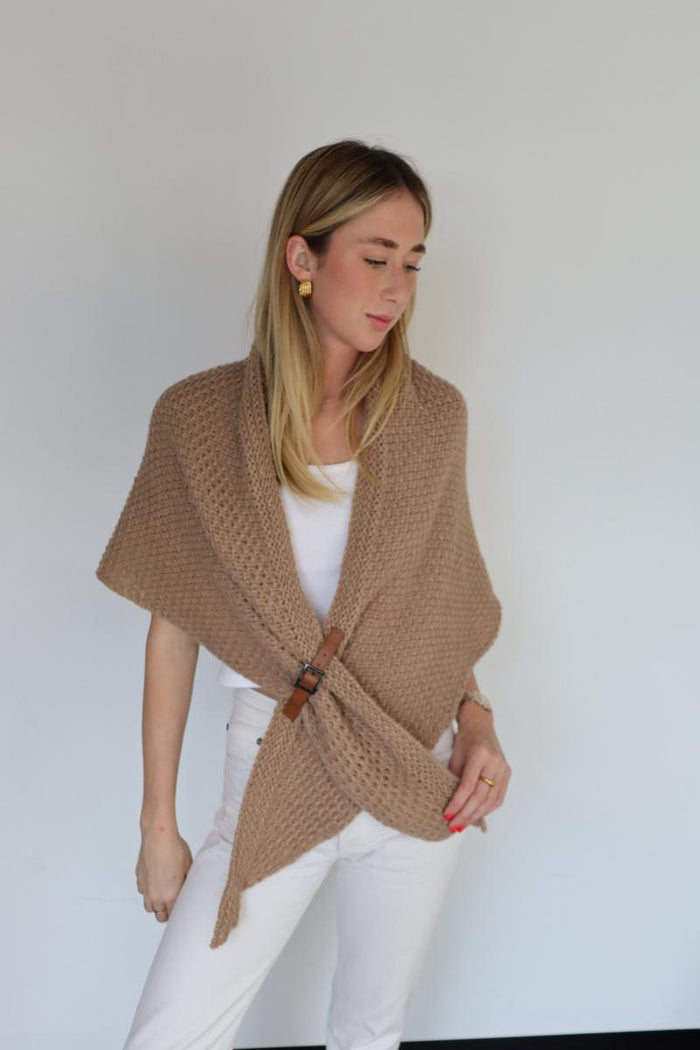 Buckle Wrap Knitted Poncho - Camel