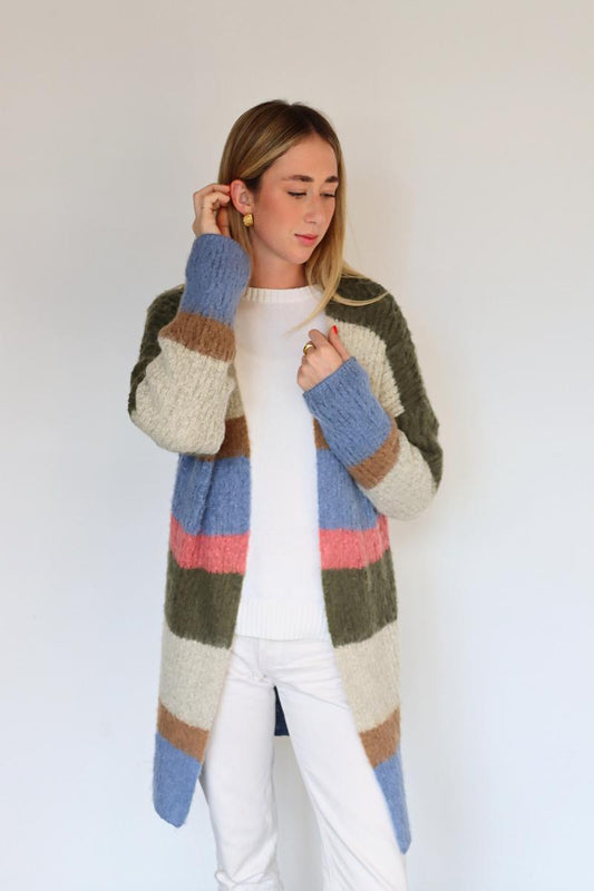 Long line cardigan - Blue &  Green