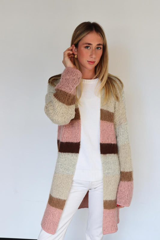 Long line cardigan - Pink &  Natural