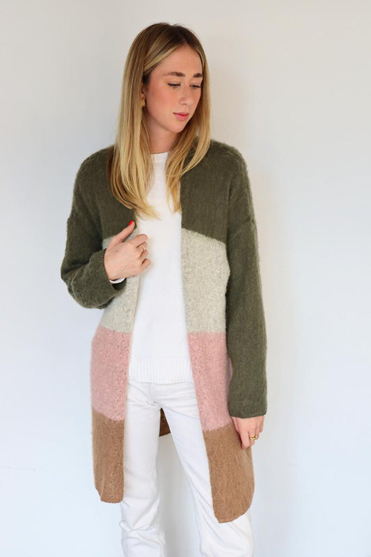 Long line cardigan - Pink &  Olive