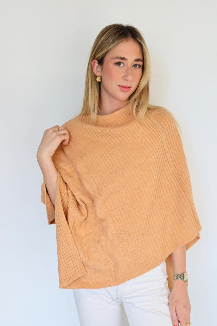 Cable knit poncho -Mustard