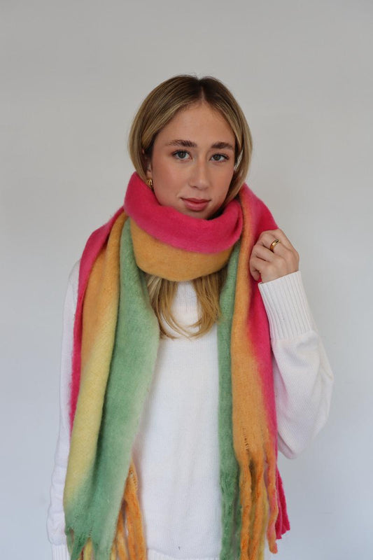 Vertical Striped Blanket Scarf - Watermelon