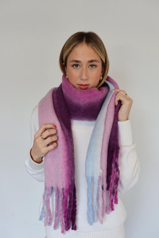 Vertical Striped Blanket Scarf - Purple Mix