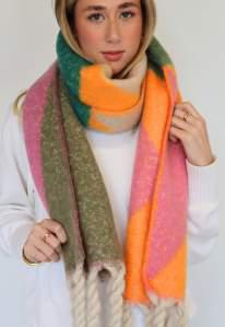 Soft blanket Scarves with tassels - Orange & Pink