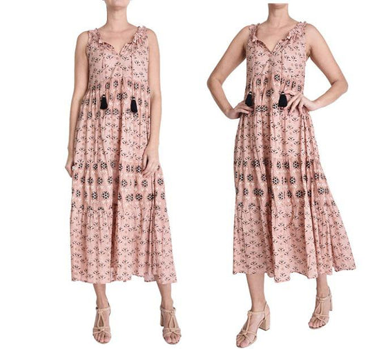 LONG COTTON DRESS WITH PLEATED COLLAR - MARRON CLAIR