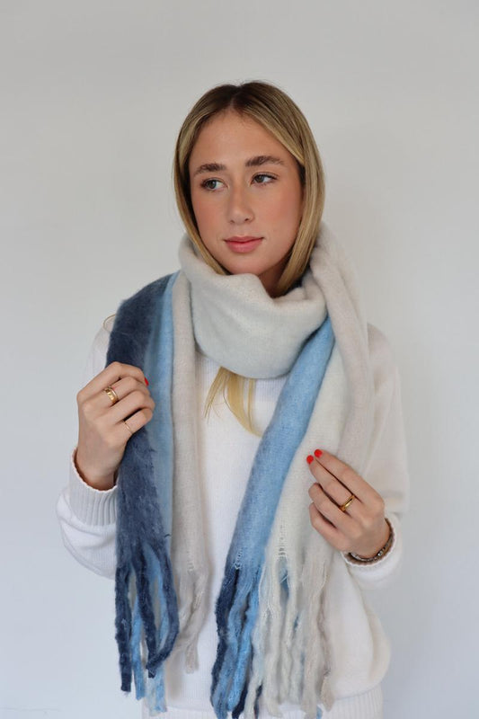 Vertical Striped Blanket Scarf - Blue Mix