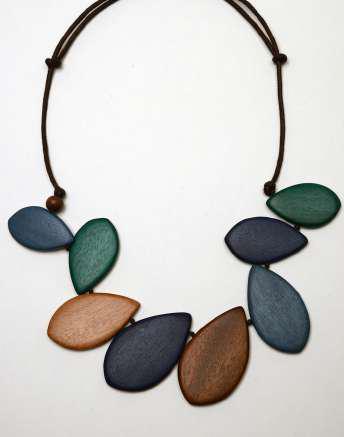 Multi Coloured Tear-Drop Shaped Wooden Beaded Necklace N6-4047CMAY