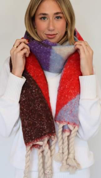 Soft blanket Scarves with tassels - Red & Blue