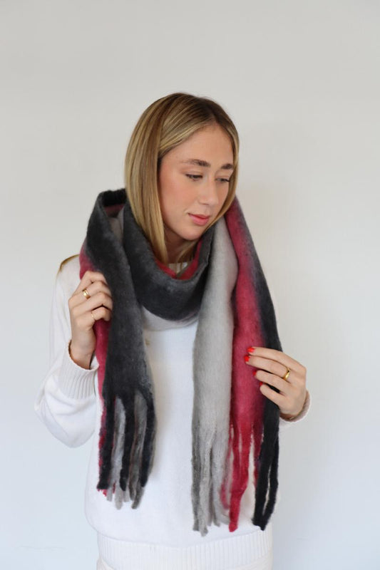 Vertical Striped Blanket Scarf- Black & Red