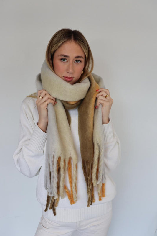 Vertical Striped Blanket Scarf- Grey & Mustard