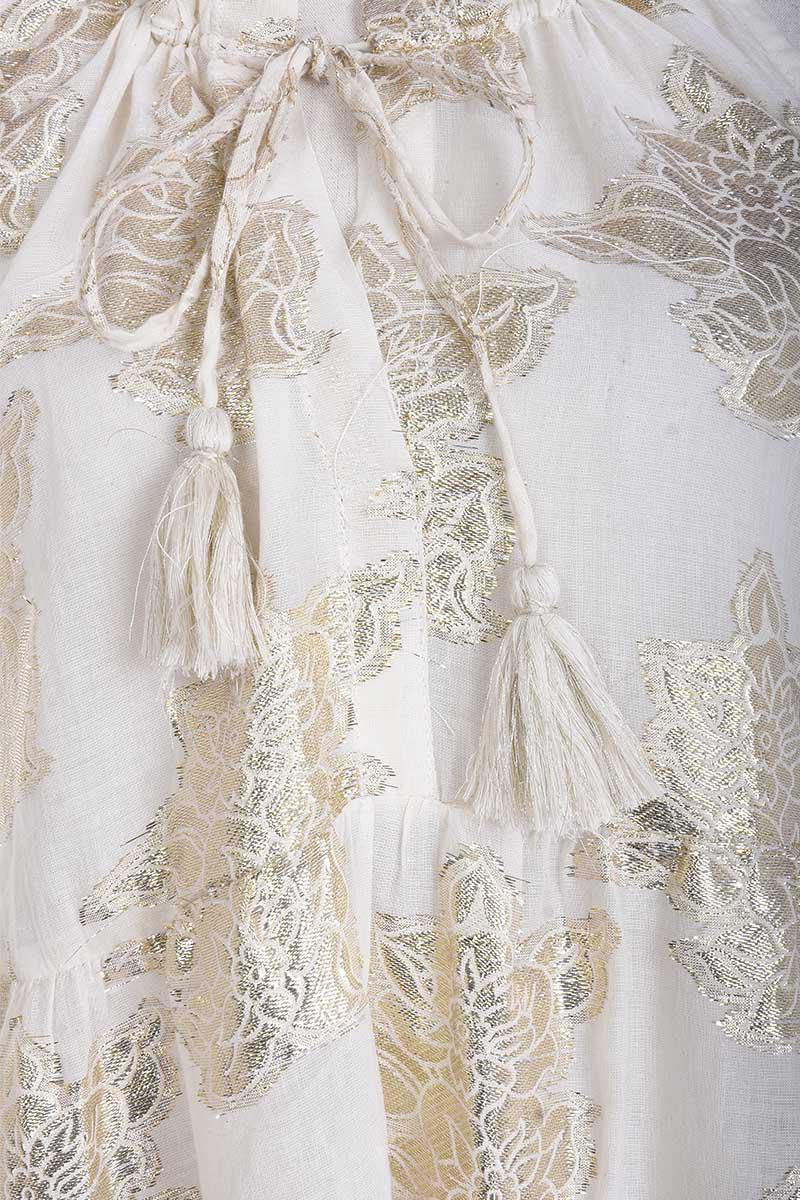 LONG COTTON PLEATED COLLAR DRESS-ECRU