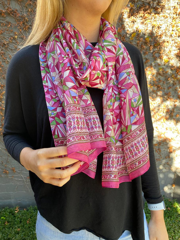 Pink Patterned Silk Scarf