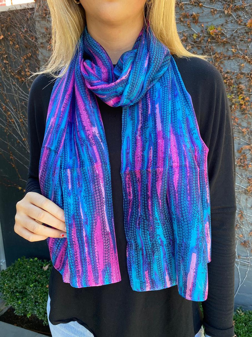 Pink and Blue Patterned Silk Scarf
