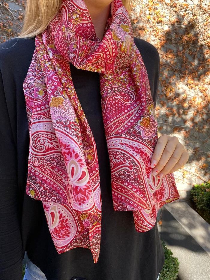 Red Patterned Silk Scarf