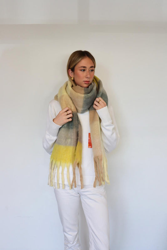 Soft Winter Scarf - Yellow & Grey