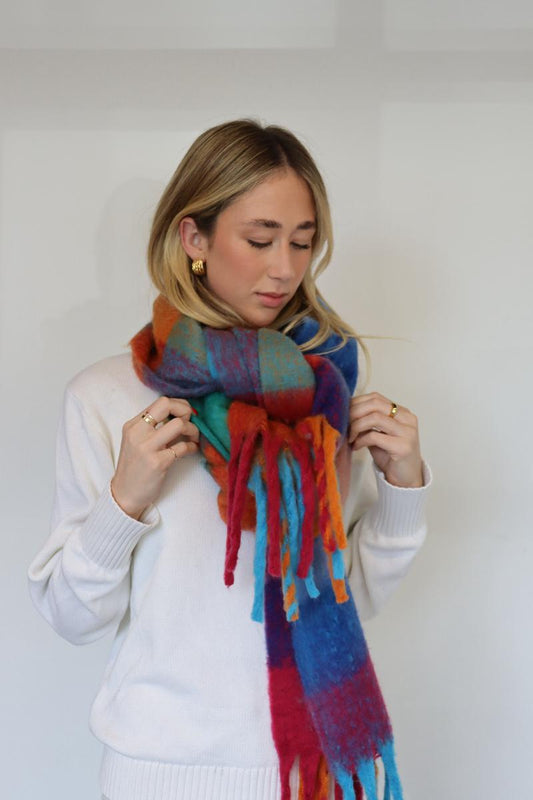 Soft Winter Scarf -Orange, Teal & Red