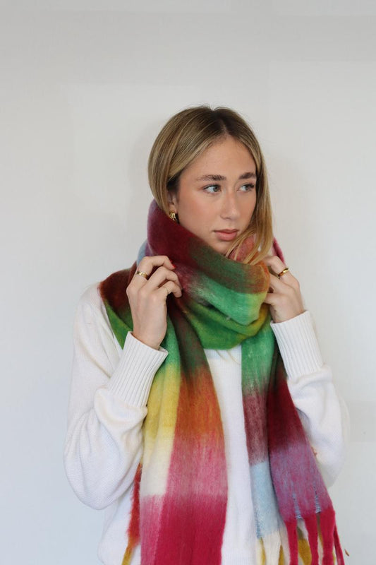 Soft Winter Scarf -Fuscia & Green