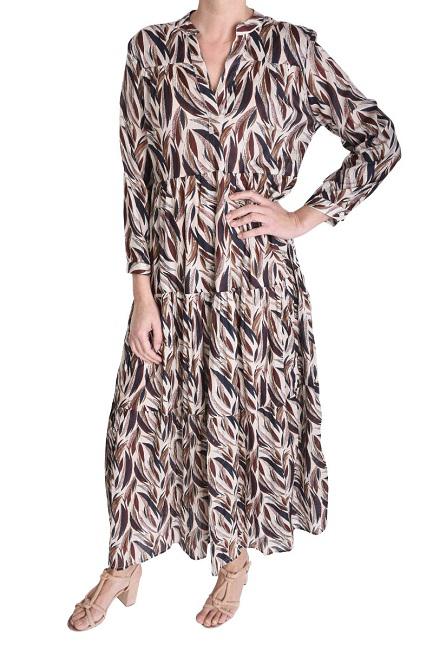 LONG COTTON DRESS WITH COLLAR - MARRON CLAIR