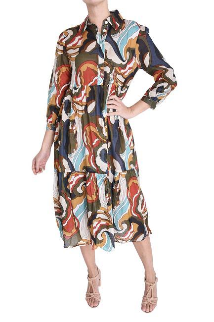 LONG COTTON DRESS WITH COLLAR - VERT FONCE