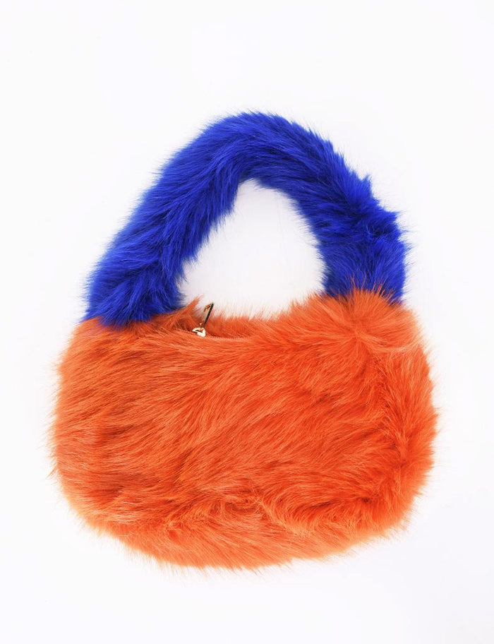 Palme Faux Fur Handbag - Bleu Fonce-Delivery 20 April 2024 onwards