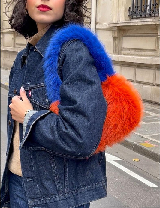 Palme Faux Fur Handbag - Bleu Fonce