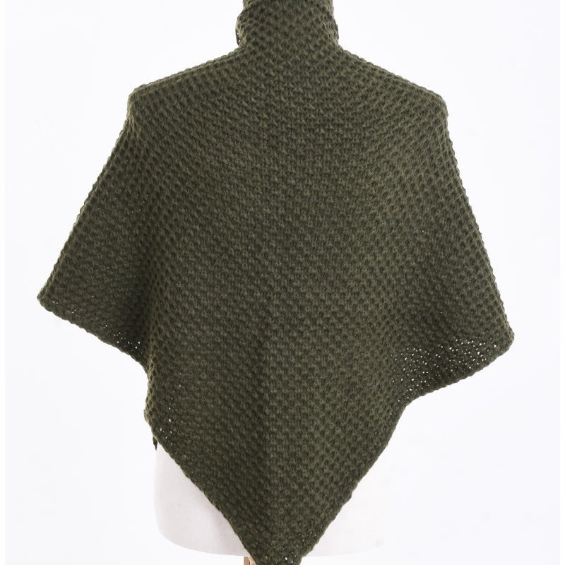 Buckle Wrap Knitted Poncho - Vert Fonce