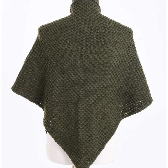 Knitted Poncho Wrap - Vert Fonce