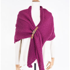 Buckle Wrap Knitted Poncho - Rose Fonce