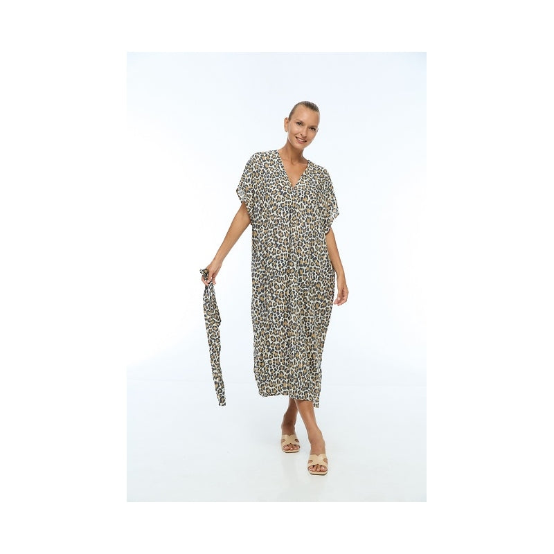 Oversized Viscose Dress with Pockets 66982 Leopard