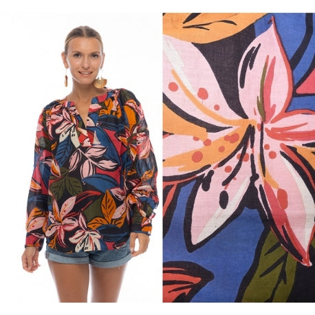 Large Sleeve Cotton Blouse Shirt 64563 Multi