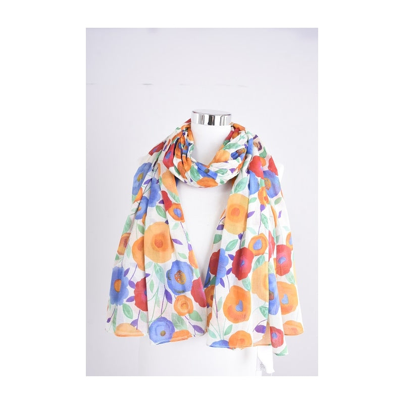 PRE-ORDER Leaves and Poppy Cotton Scarf 67128