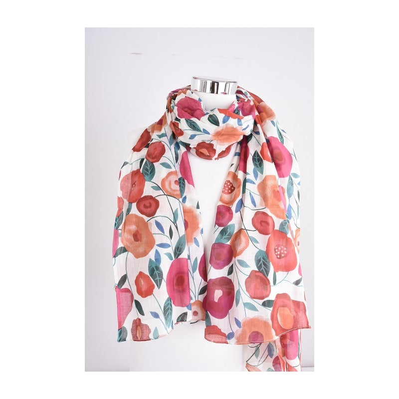 PRE-ORDER Leaves and Poppy Cotton Scarf 67128