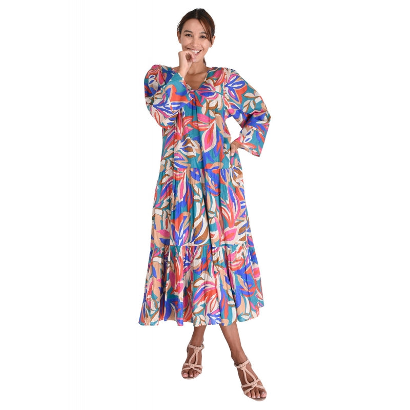 Long 3-Layered Cotton Dress 67033 Multi